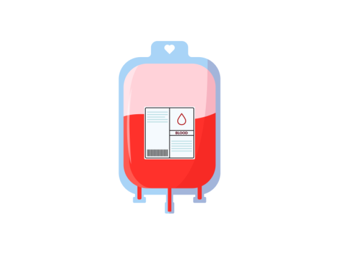 Illustration of a unit of blood ready to be attached to an IV