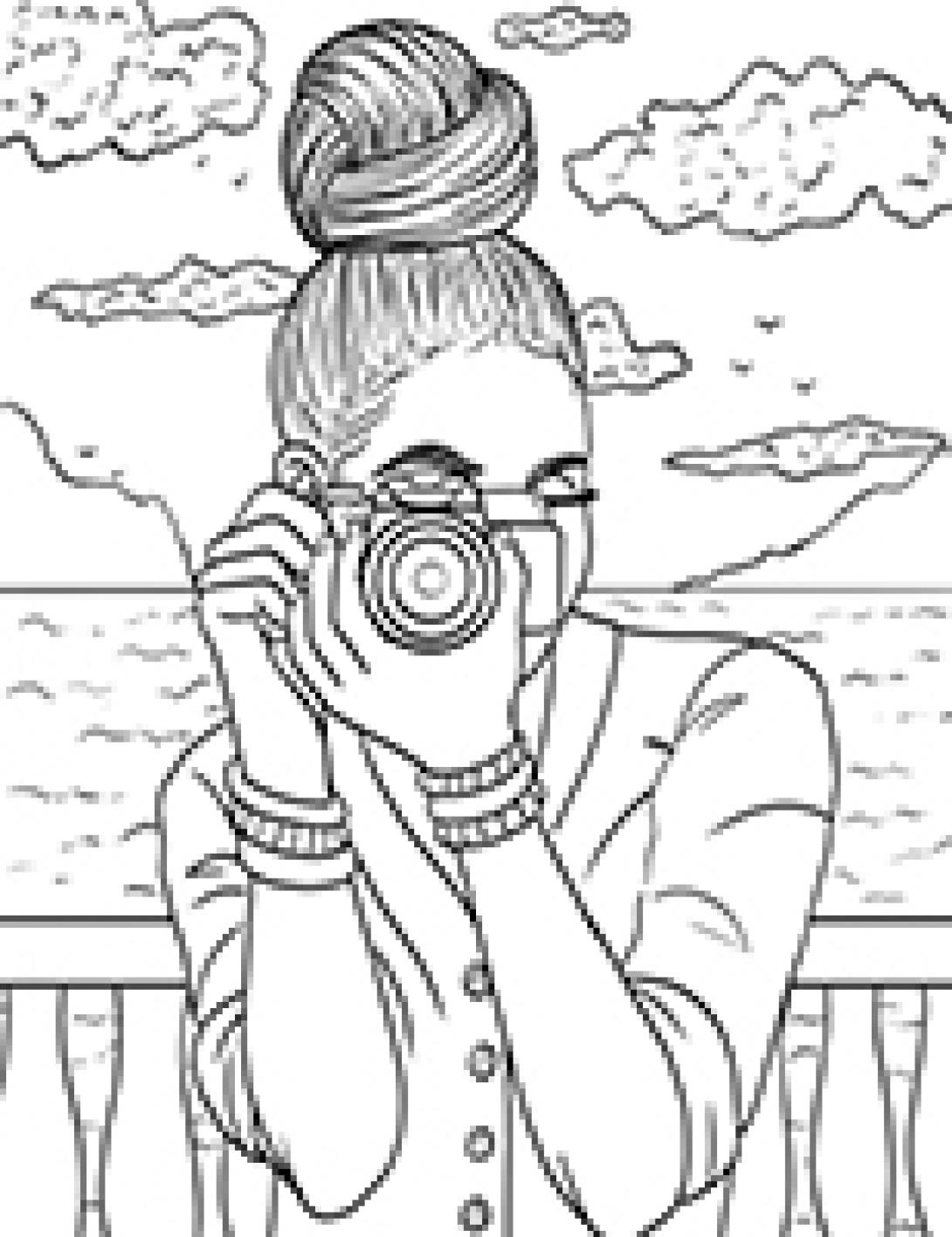 Taking photos coloring page