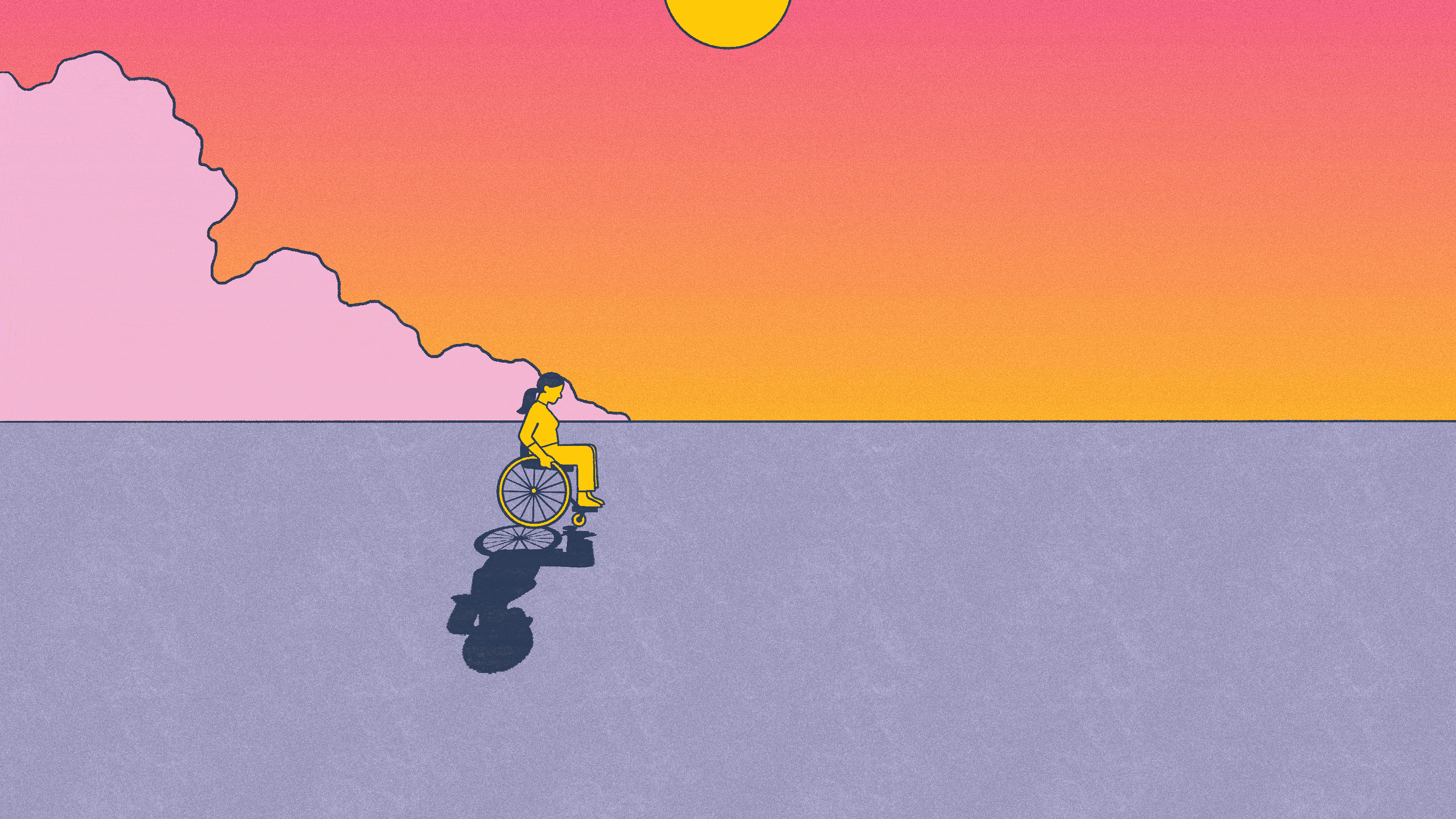 gif of people with spinal injuries walking and sun setting purple pink yellow grey