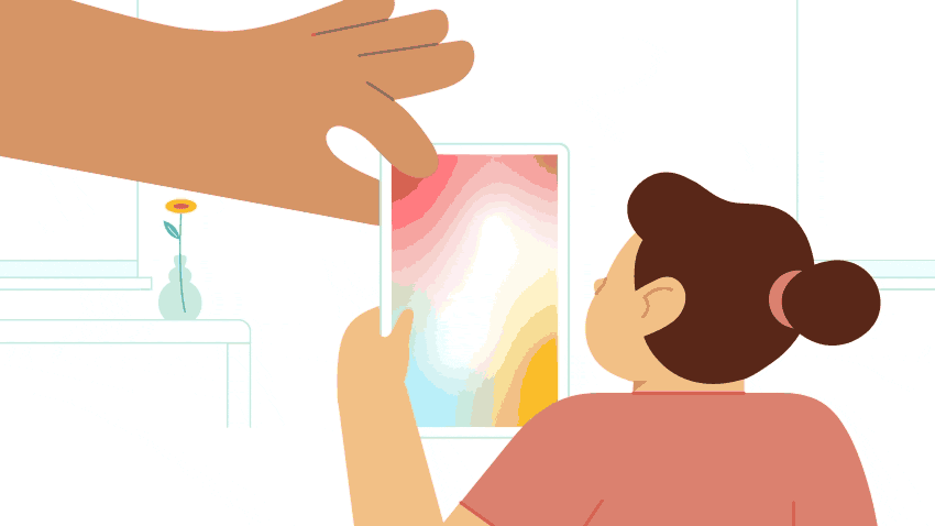 chuld holding tablet that slides and reveals outside with sunshine