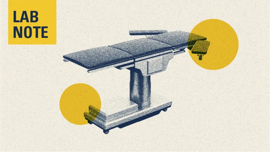 Graphic of a surgery table with Lab Note in the upper left corner.