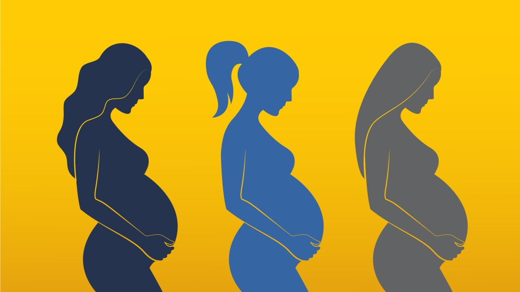 pregnant women 3 blue and yellow background