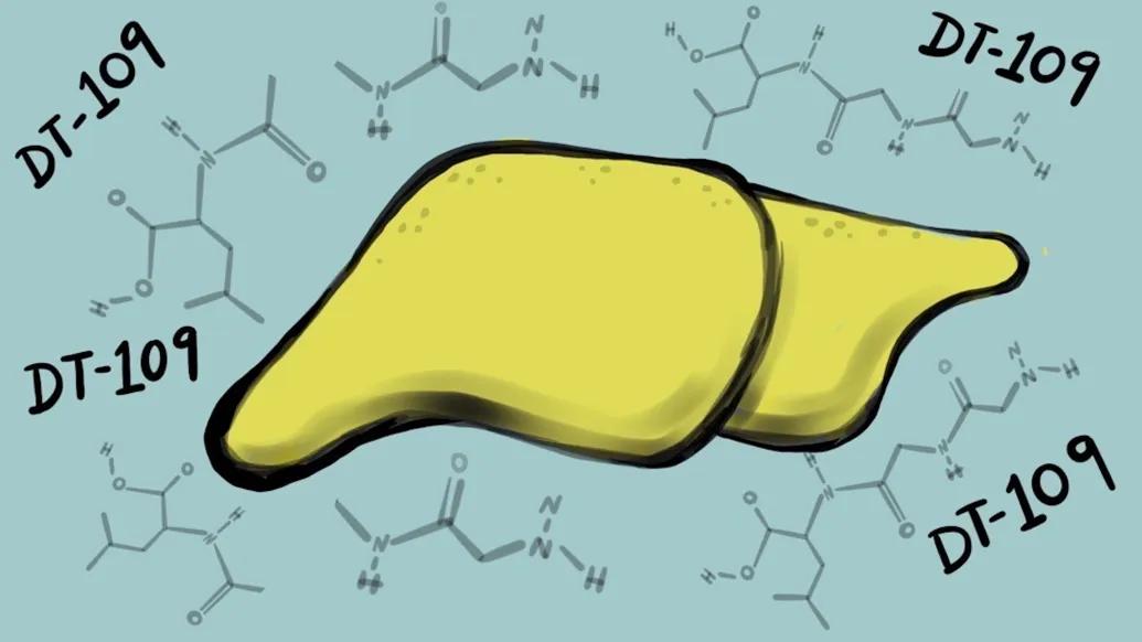 liver in yellow blue background dT109 written across image in four spots at corners