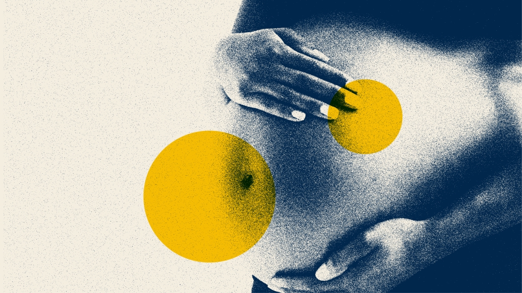 pregnant person holding stomach yellow blue