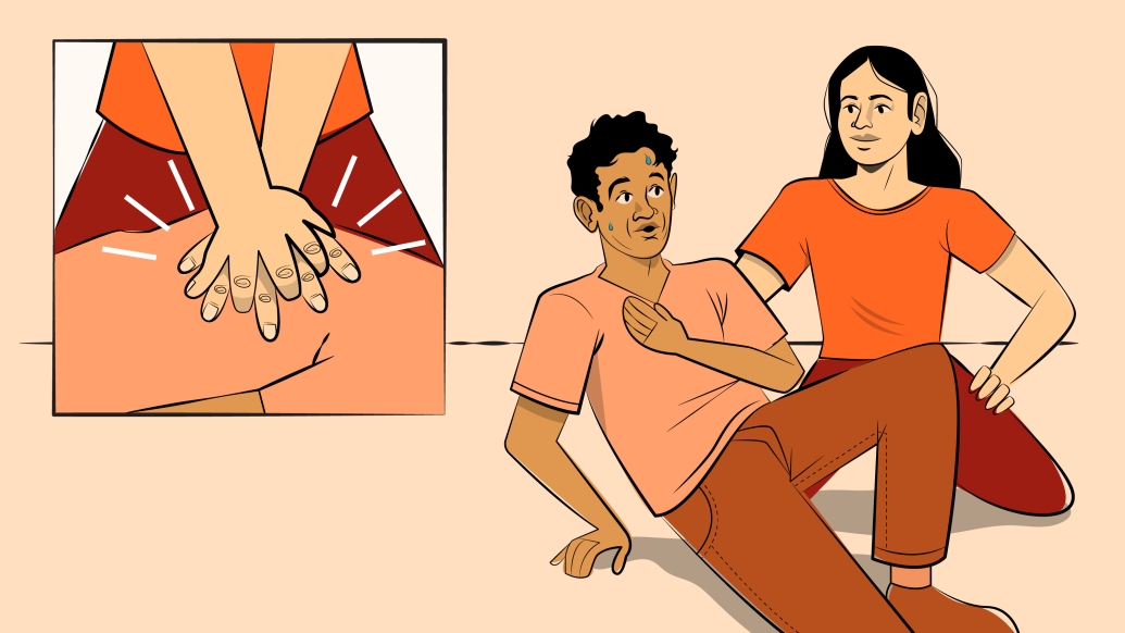 cpr graphic in orange two people