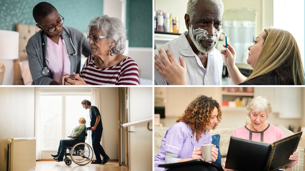 Four scenes of dementia care in different settings