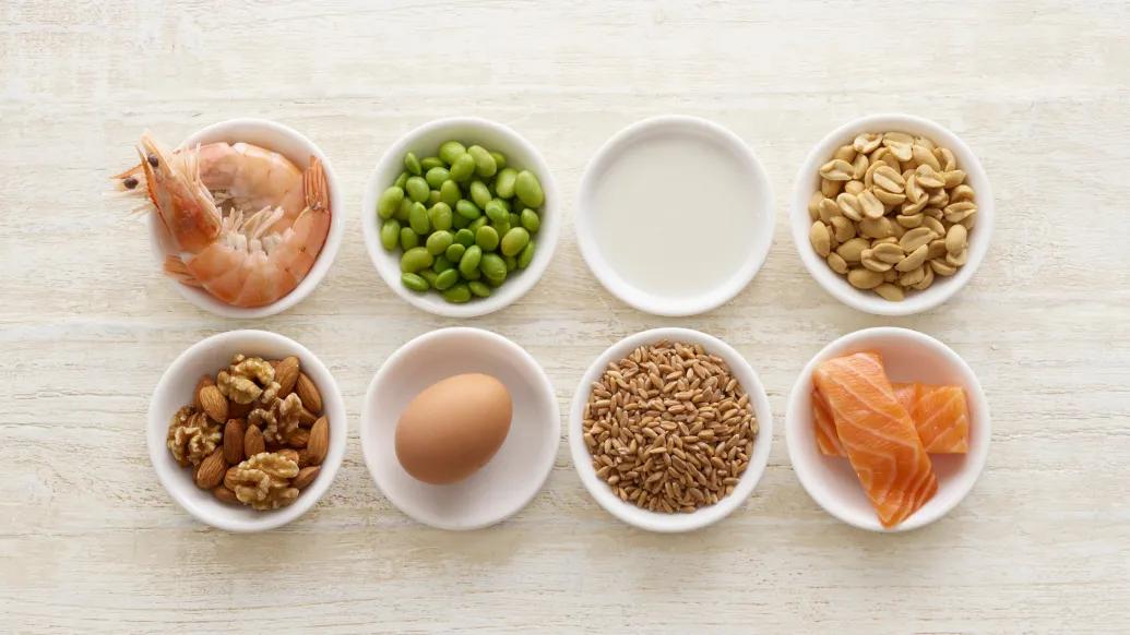 white bowls with allergens in each one