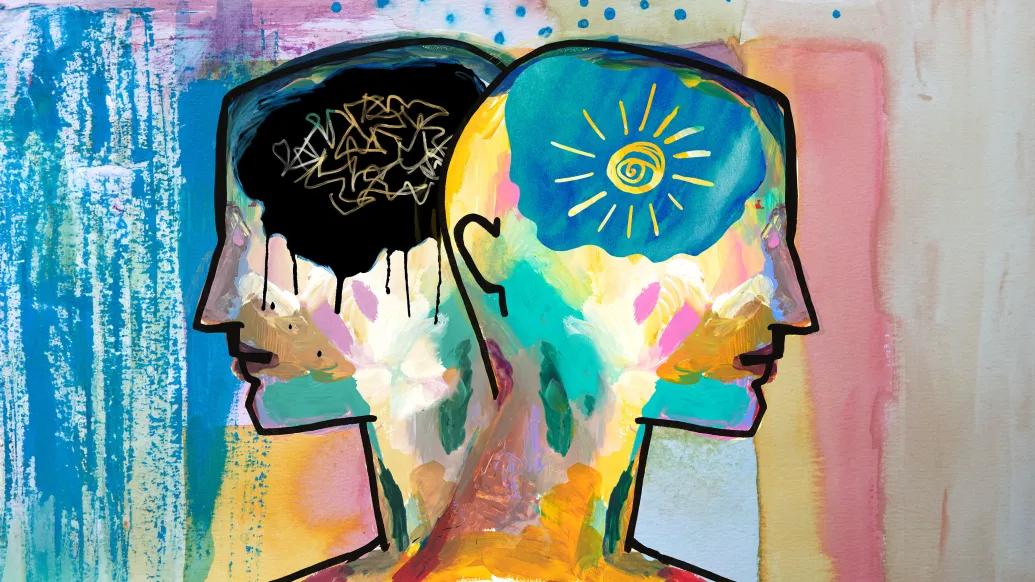 Colorful painting of two heads 