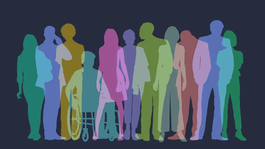 colorful drawing of people figures dark background