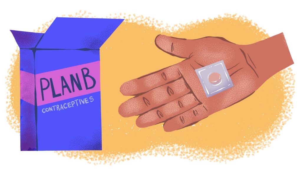 Illustration of Plan B contraceptive in the palm of a hand