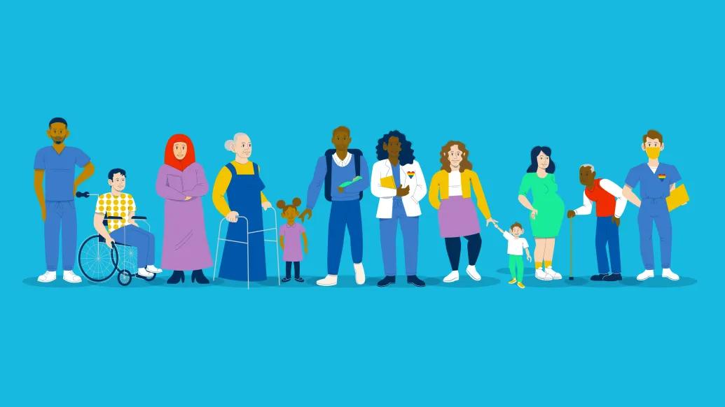 Diverse health care patients lined up together