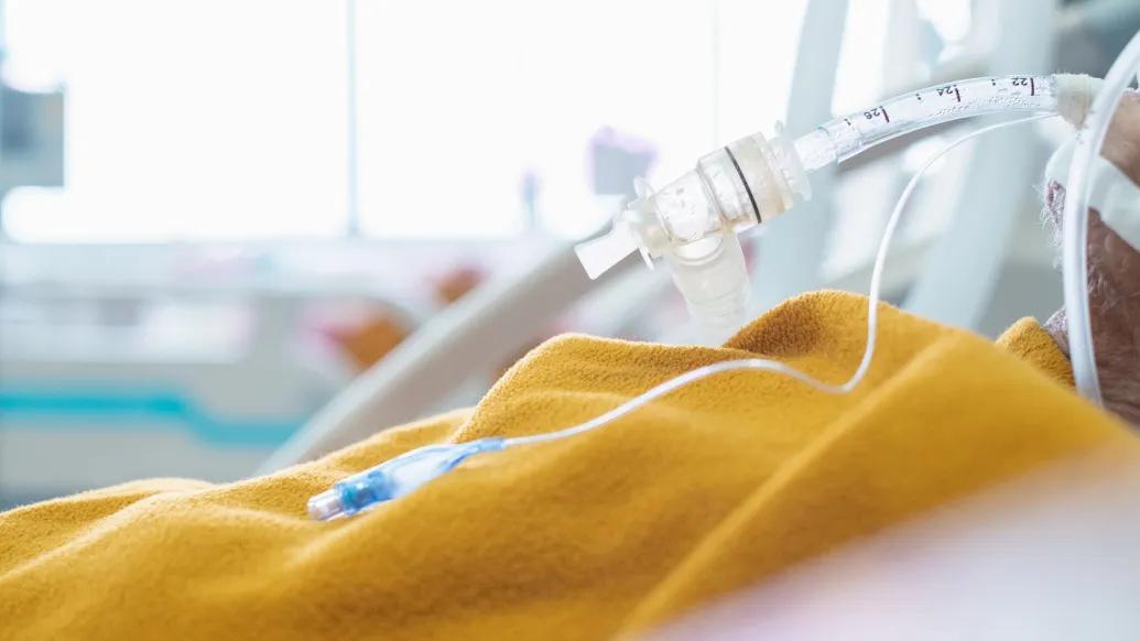 Closeup of medical ventilator breathing tube