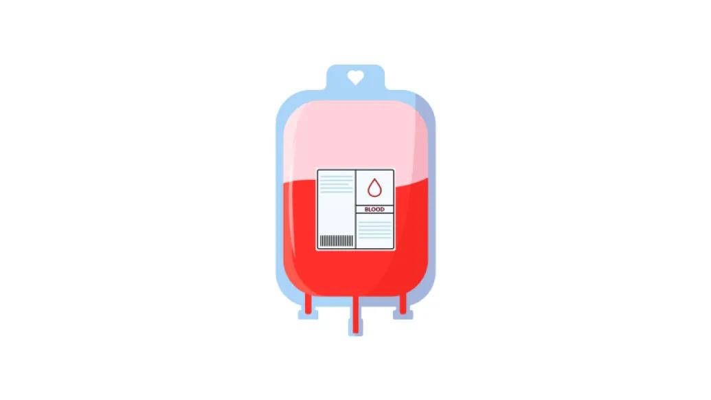 Illustration of a unit of blood ready to be attached to an IV