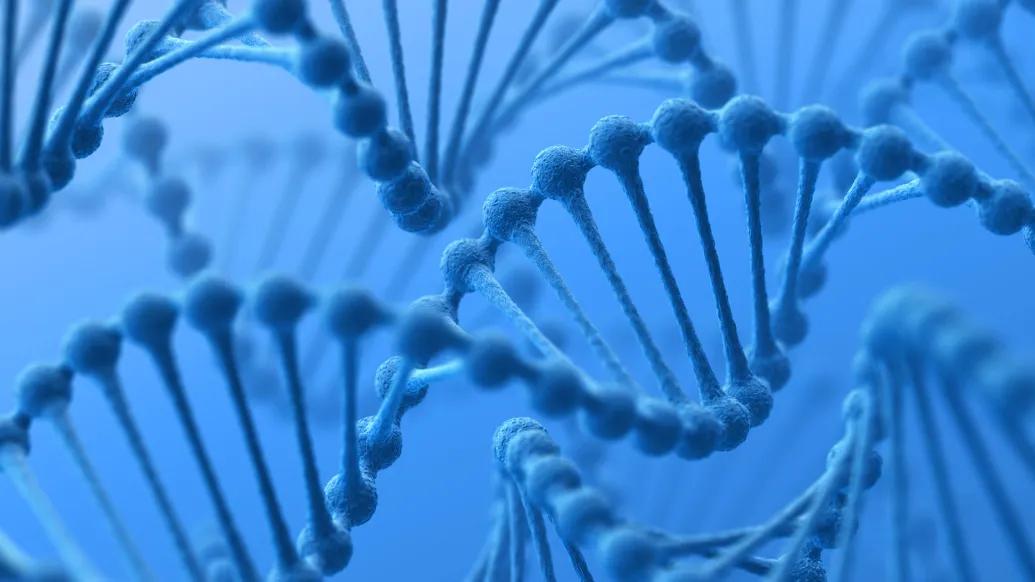 Blue image of a microscopic helix strand