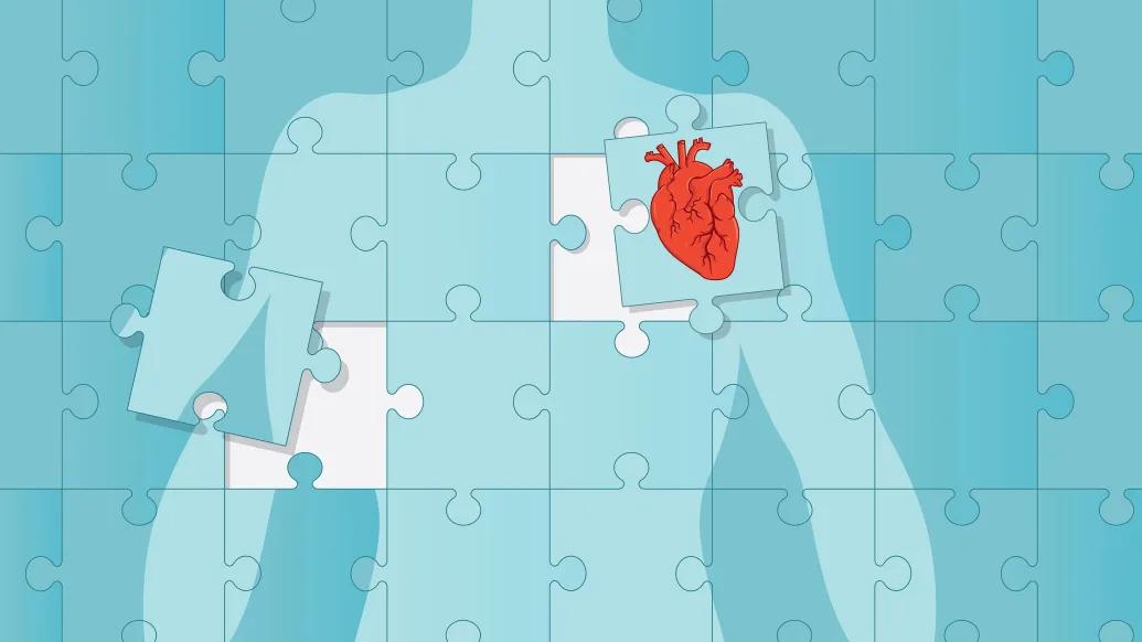 teal persons body looks like a puzzle red heart top right of shoulder and chest getting placed into missing piece spot