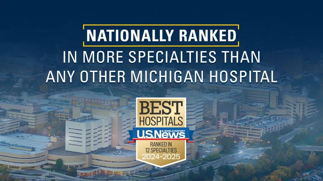 Text over image of University of Michigan Health aerial campus