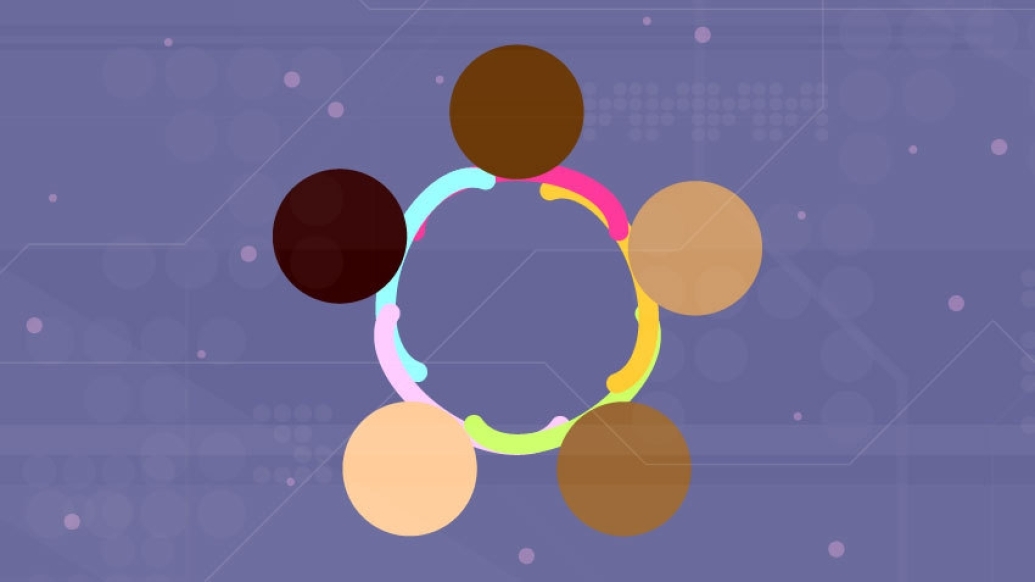 people holding hands in a circle, abstract illustration. 