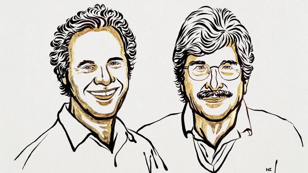 two men sketched smiling white black lines of darker yellow