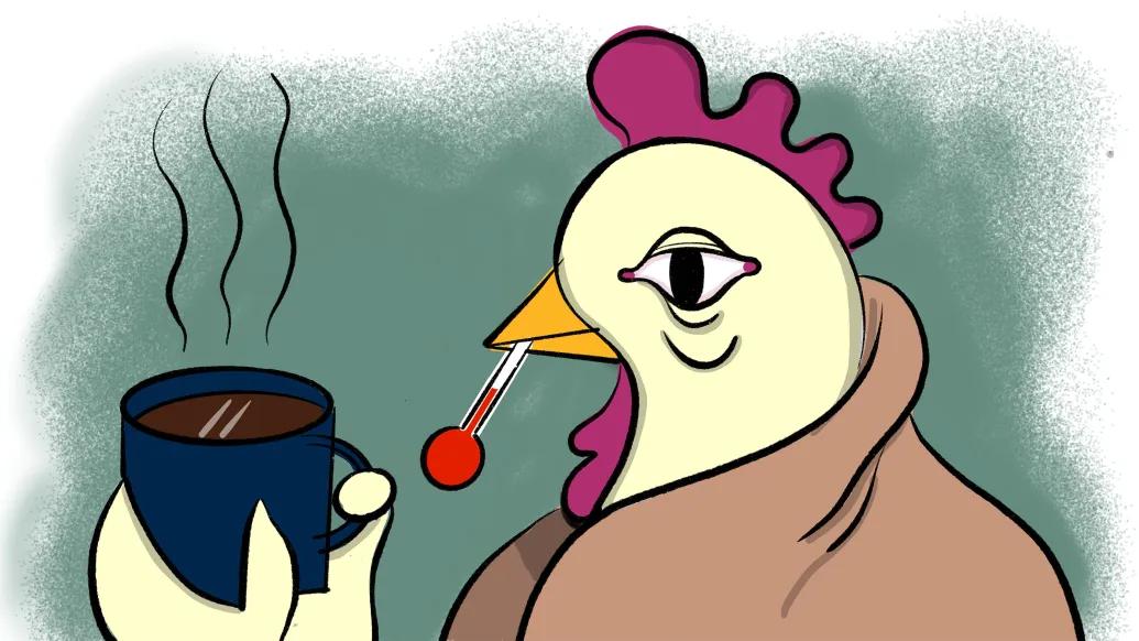 chicken with soup in hand hot drawing