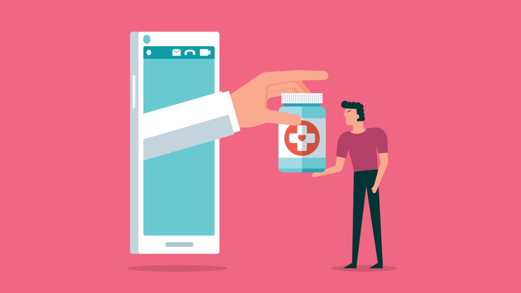 person being handed prescription from doctor hand from phone