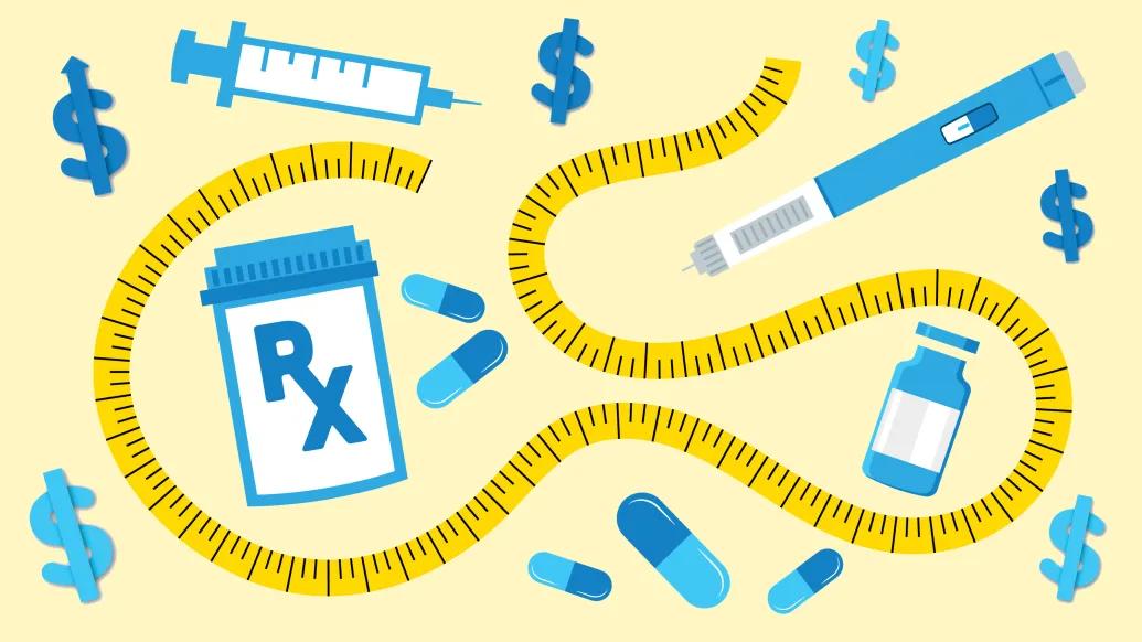 yellow background blue pills floating around and medicine shots