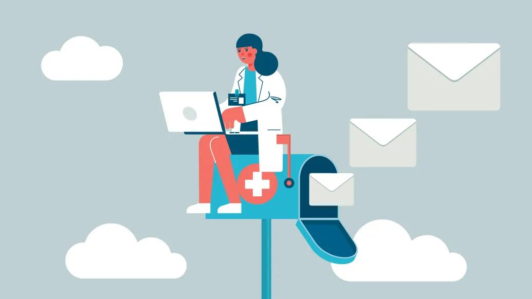 doctor on mailbox answering questions with envelopes 