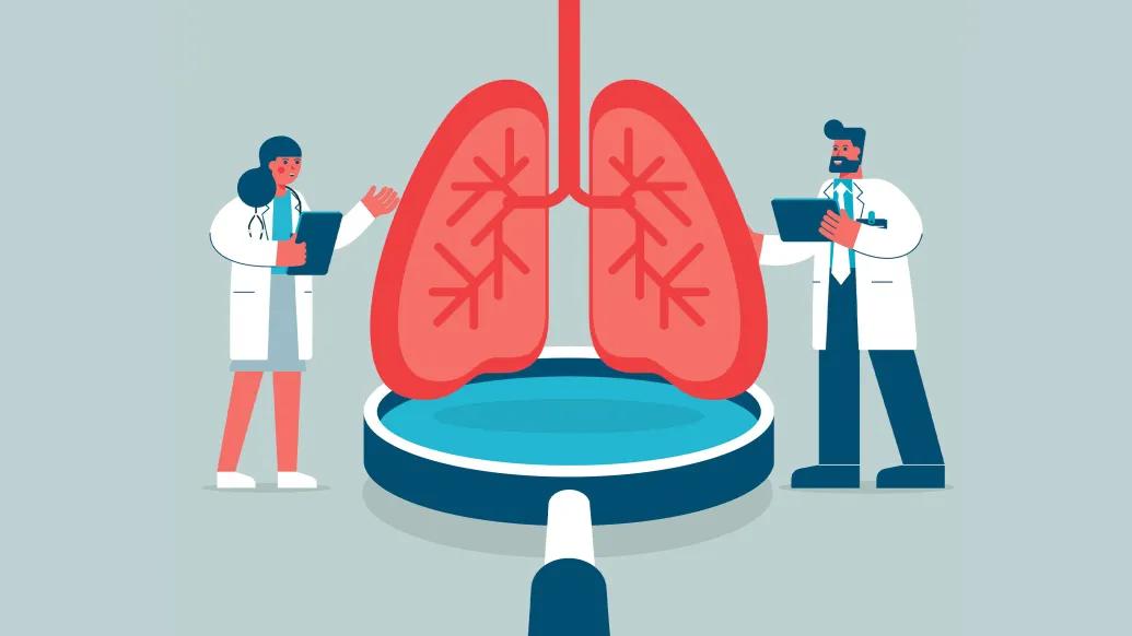 doctors drawn looking at big oversized lungs