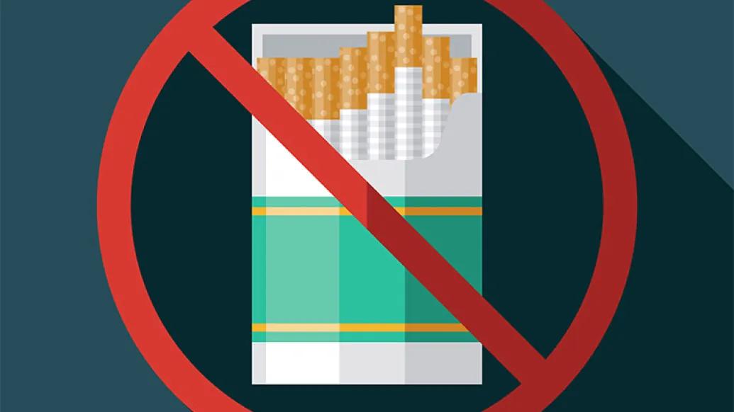 Menthol cigarette with red circle and slash signifying quitting