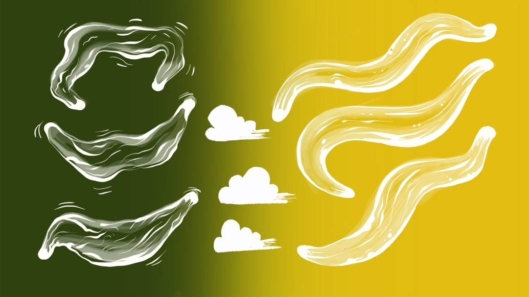 worms green on left dead and on left worms in yellow alive with a divide down the middle to show seperation from one another 