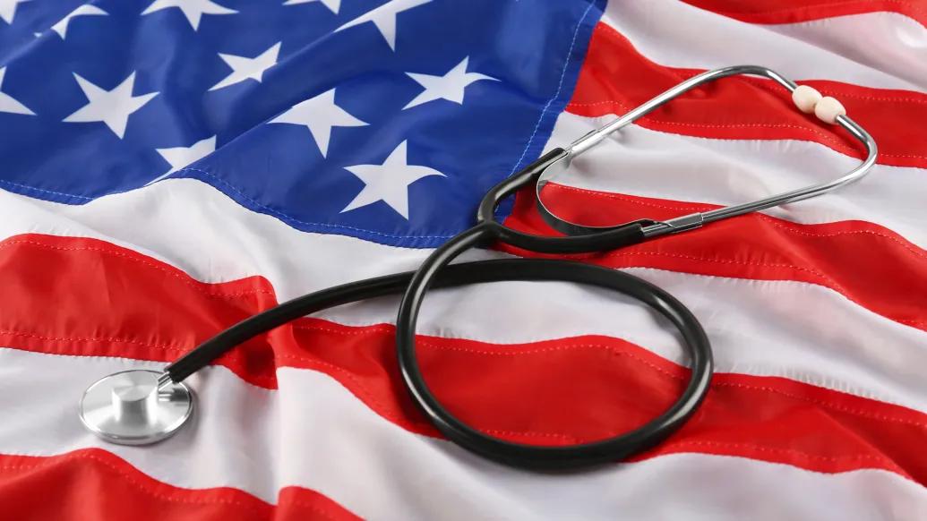 american flag with stethoscope on it