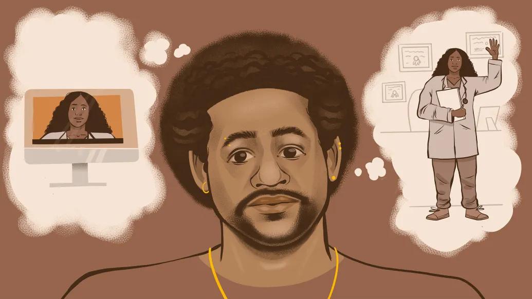 man drawn thinking of in person interview and in person interview