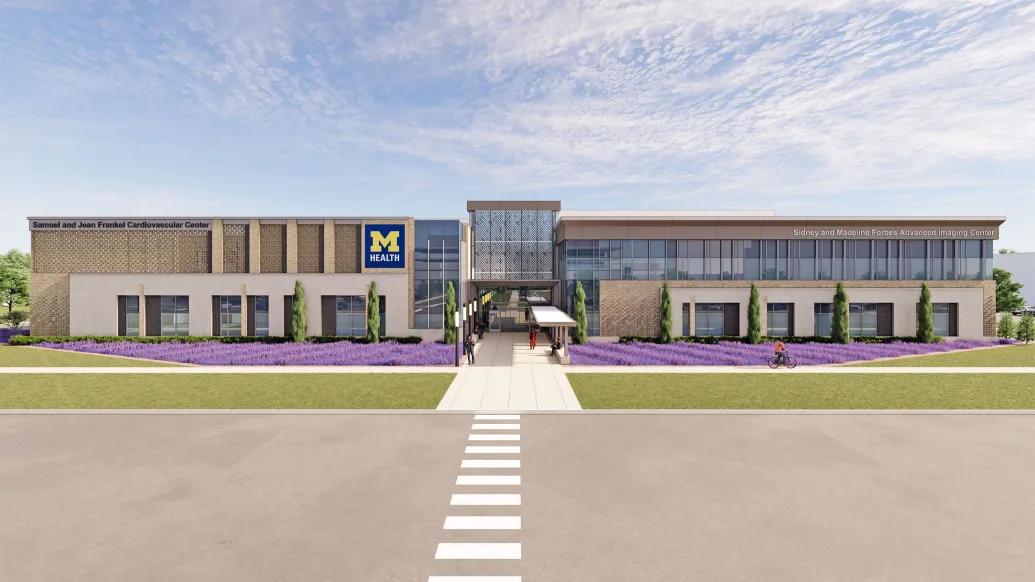 A rendering of the upcoming outpatient center for the Samuel and Jean Frankel Cardiovascular Center and the Sidney and Madeline Forbes Advanced Imaging Center