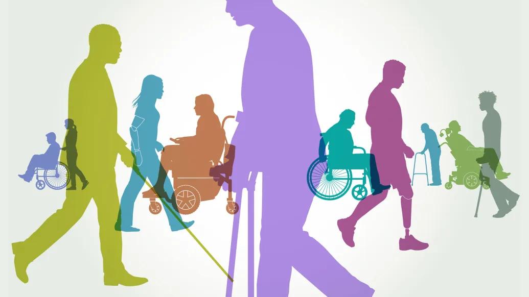 colorful people walking around shadows 