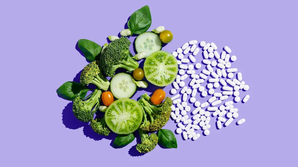 plants and pills purple background
