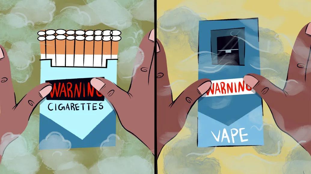 cigeratte boxes one open and one closed that says vape graphic
