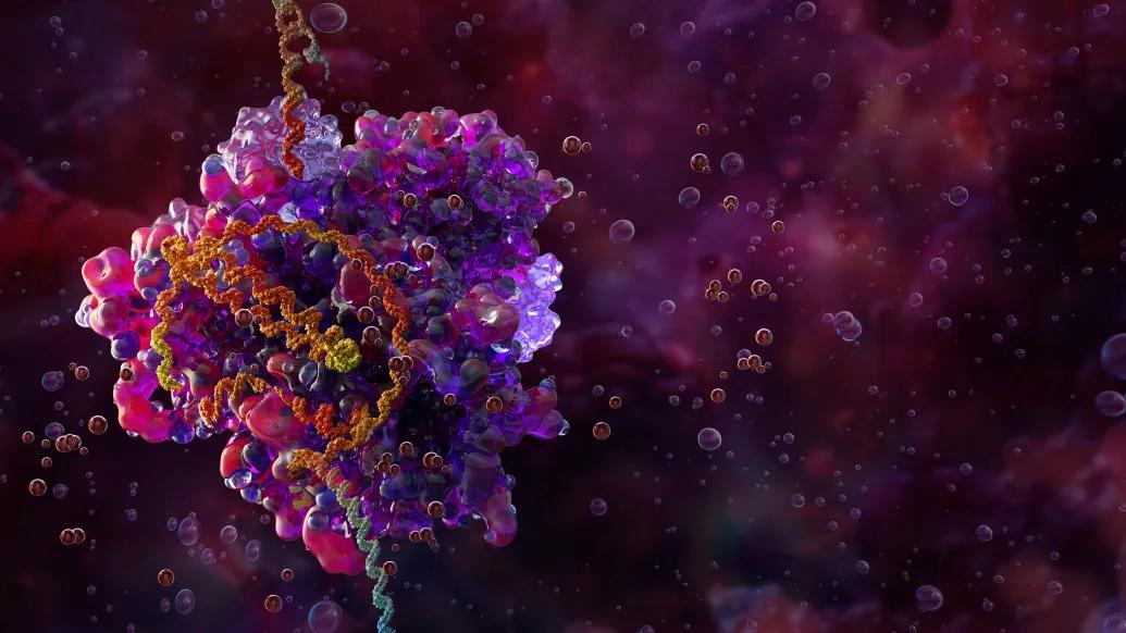 Computer illustration of the CRISPR complex on DNA