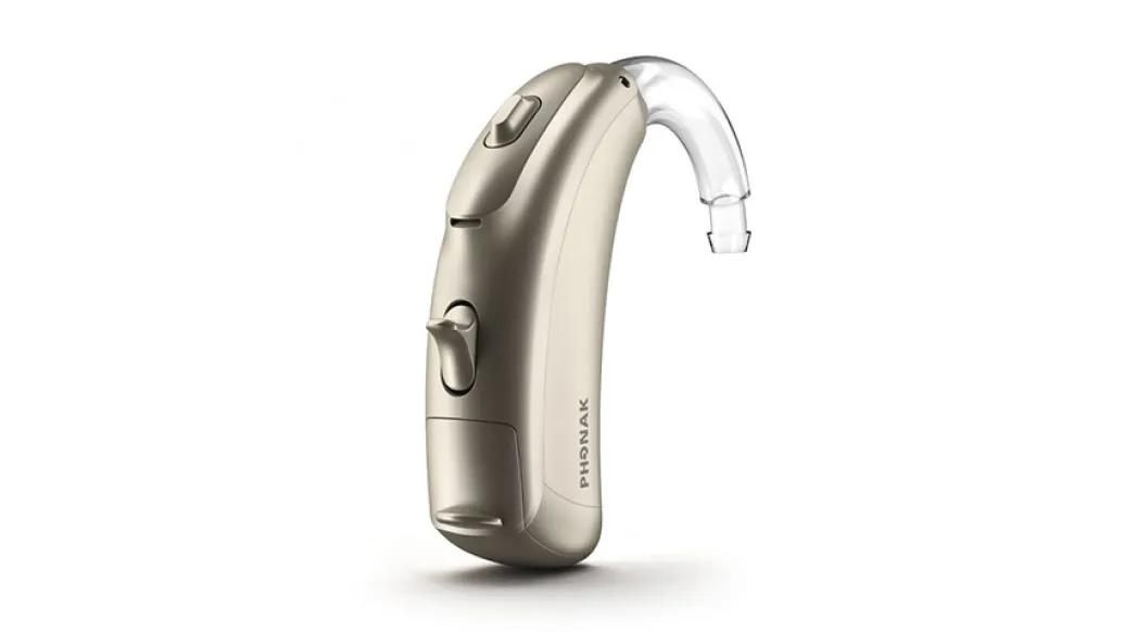 silver amish oto hearing device aid that's U shaped
