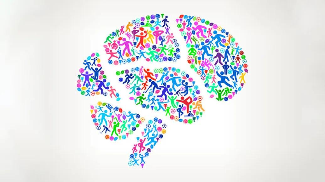 brain colorful drawing active symbols represented inside on white background