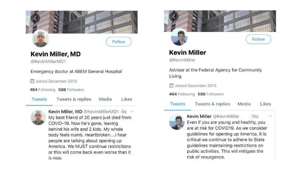 side by side of covid simulated tweets