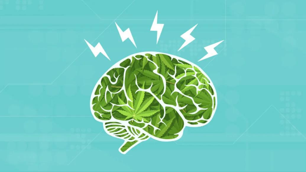 cannabis green brain with white lightening above it