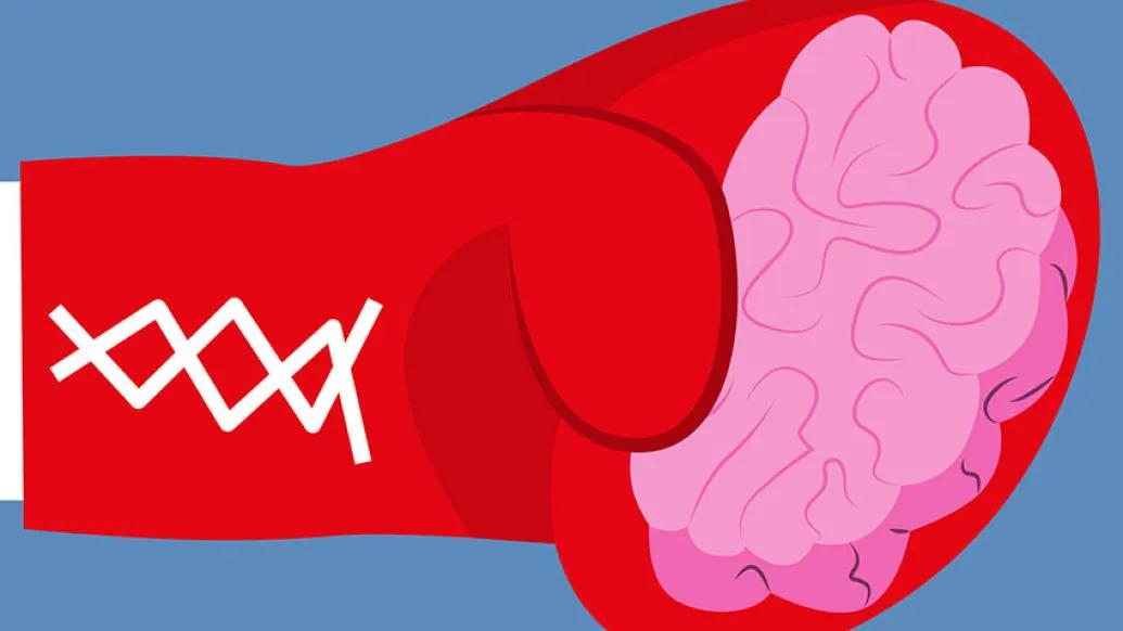Reb boxing glove holding a pink brain
