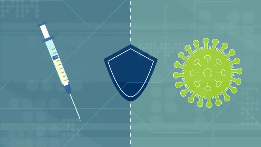 Covid flu virus with needle and shield image