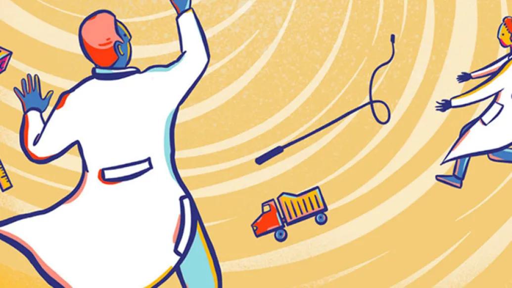 Doctor, children and toys spiraling