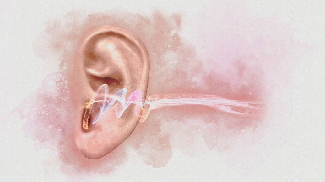 Ear watercolor showing a sound wave