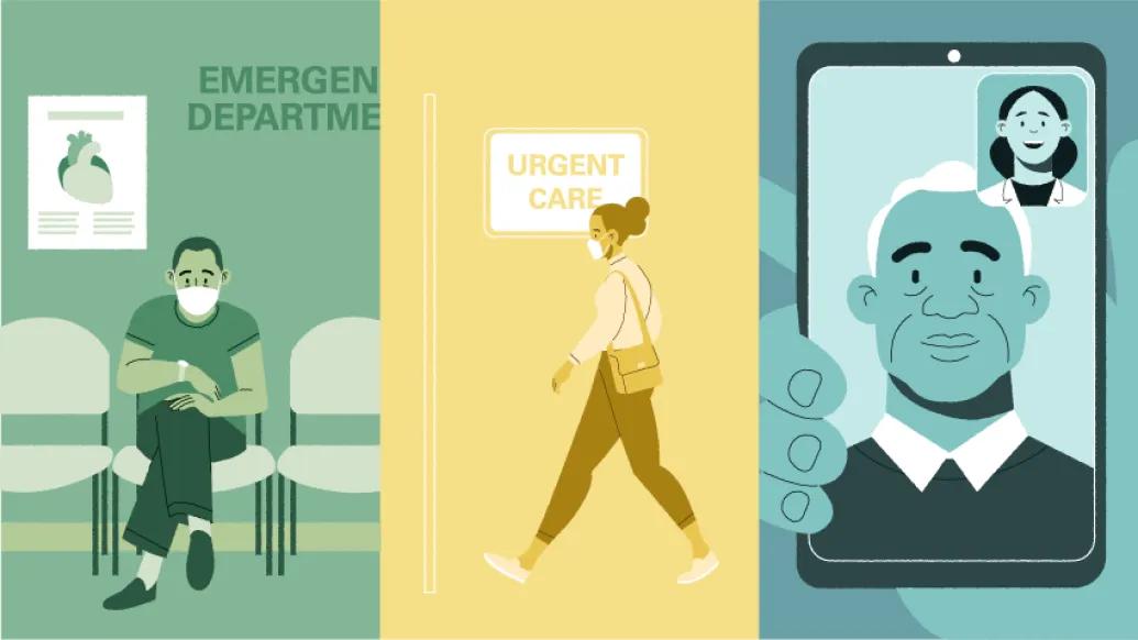 emergency room urgent care telemedicine graphic green yellow and teal