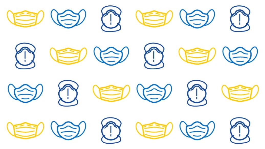 cloth masks in yellow blue and light blue 