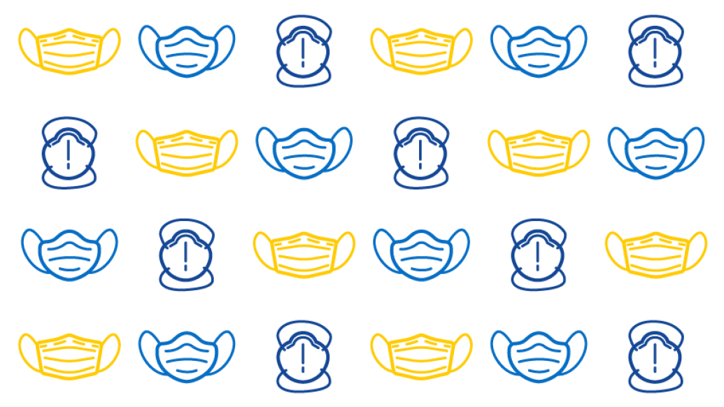cloth masks in yellow blue and light blue 