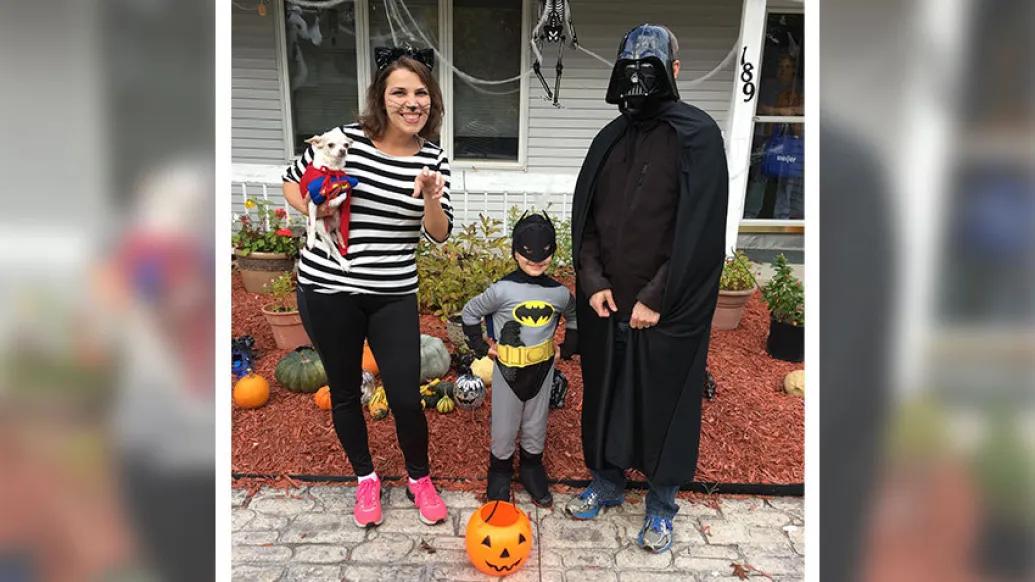 family dog halloween costume porch