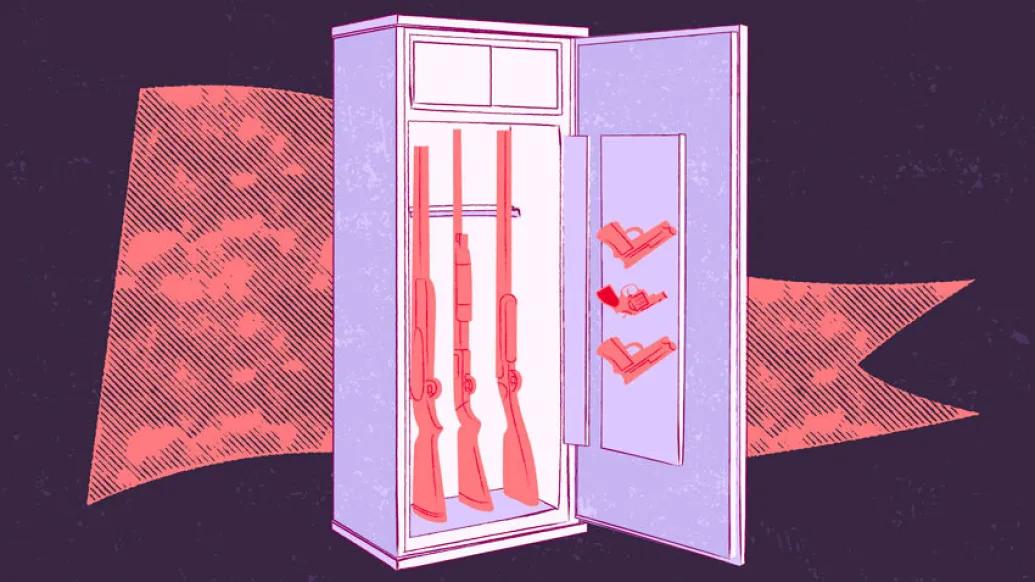 Guns in gun case with red flag