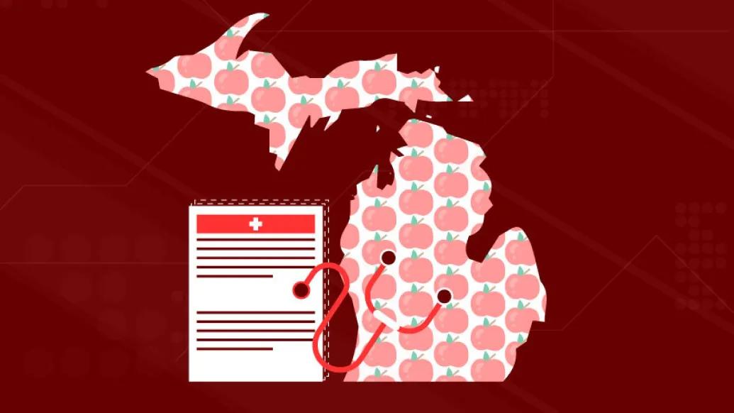 state of Michigan with apples drawings